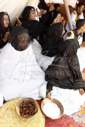 Image du Maroc Professionnelle de  Des jeunes filles sont assises avec la mariée sous une tente durant la célébration durant la célébration de son mariage au grand moussem de Tan Tan, Samedi 24 Mars 2012. (Photo / Abdeljalil Bounhar)
